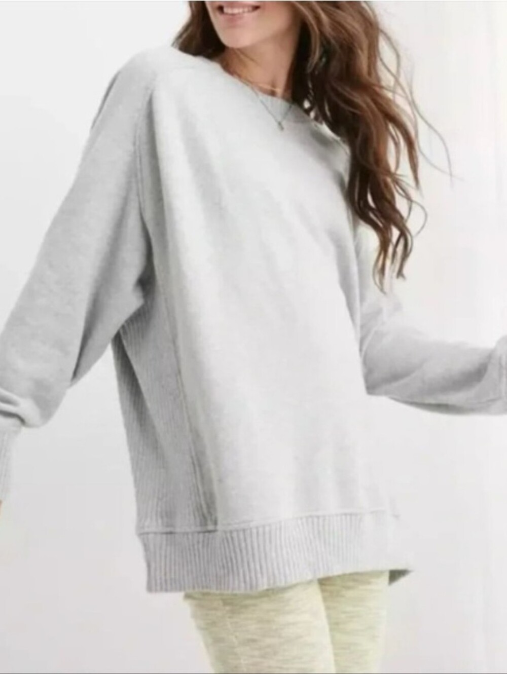 Aerie down to earth heather gray "oversized" Small pullover Ribbed Knit Trim